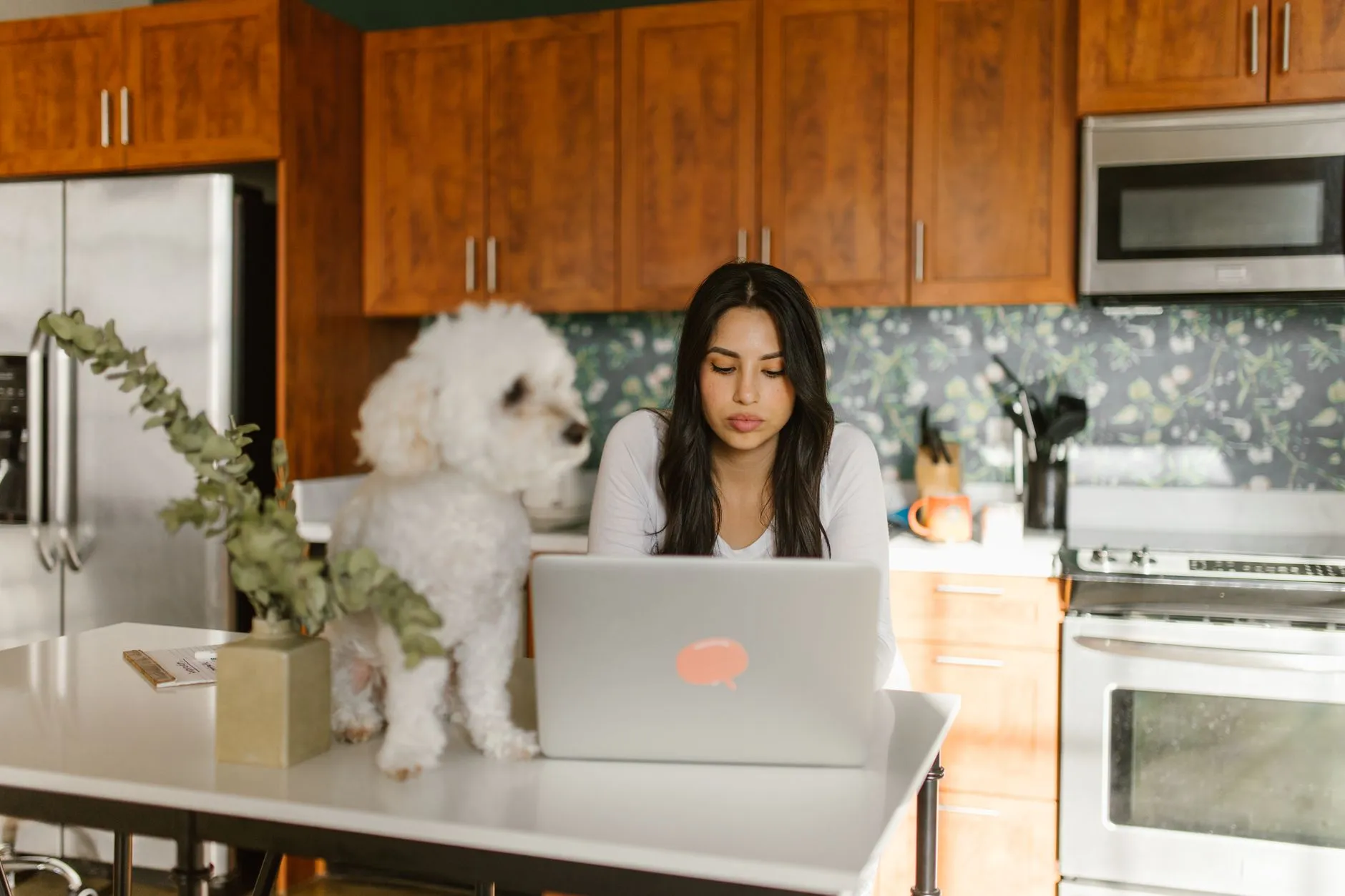 Woman using laptop at home